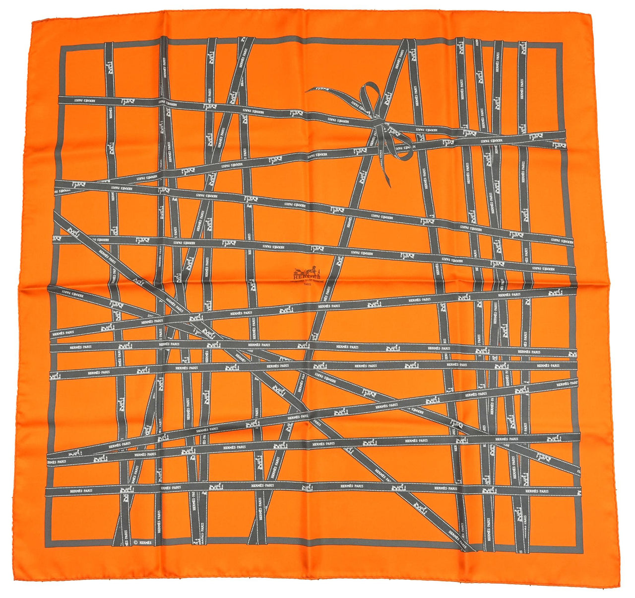 Hermes Scarf Bolduc by Jean Louis Dumas Silk 90 cm ribbon orange Carre 35" 049