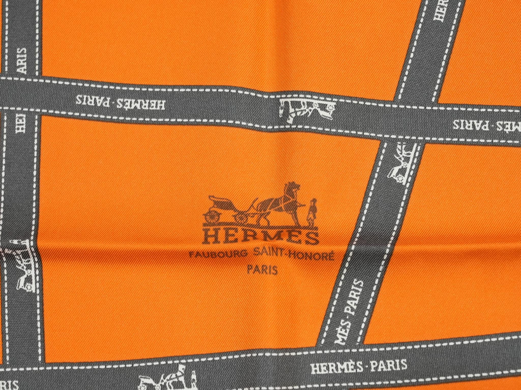 Hermes Scarf Bolduc by Jean Louis Dumas Silk 90 cm ribbon orange Carre 35" 049
