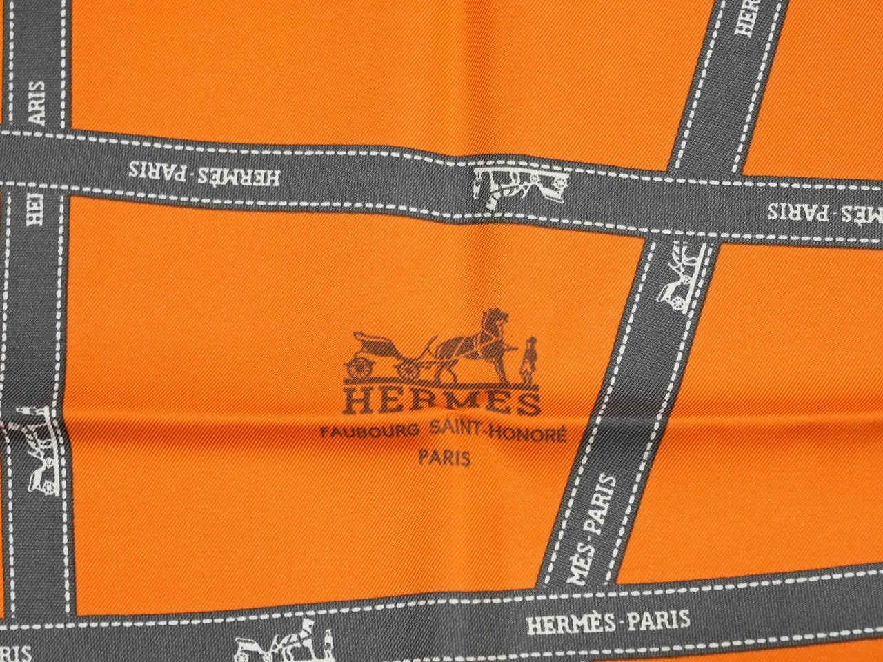 Hermes Scarf Bolduc by Jean Louis Dumas Silk 90 cm ribbon orange Carre 35" 049