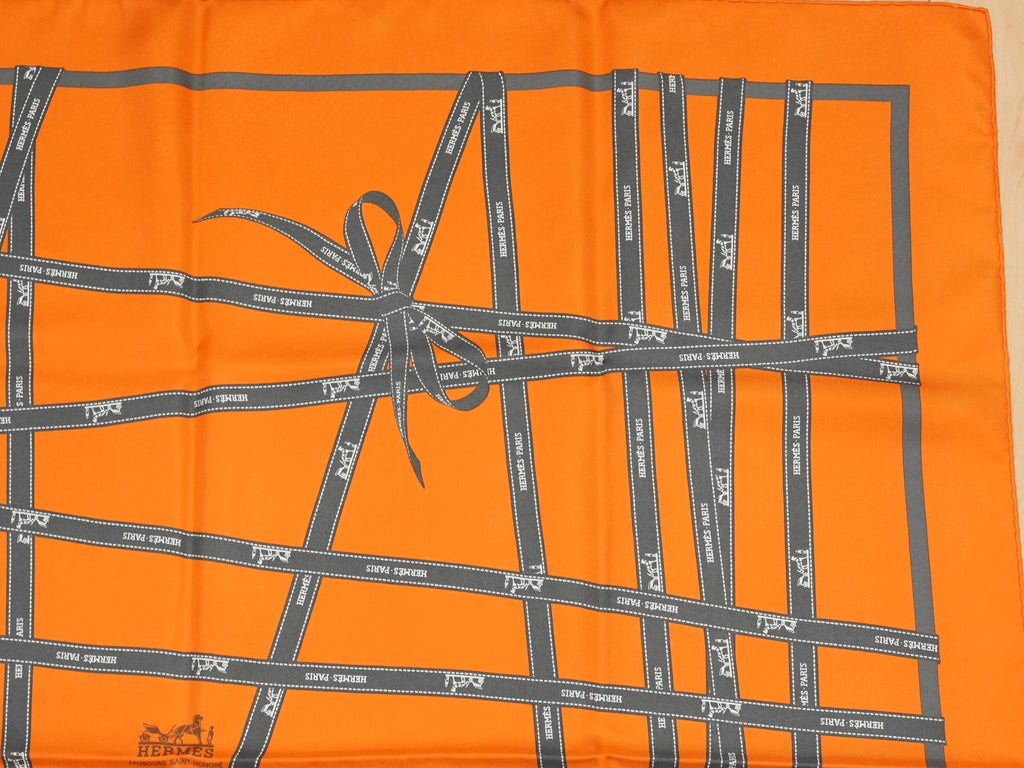 Hermes Scarf Bolduc by Jean Louis Dumas Silk 90 cm ribbon orange Carre 35" 049