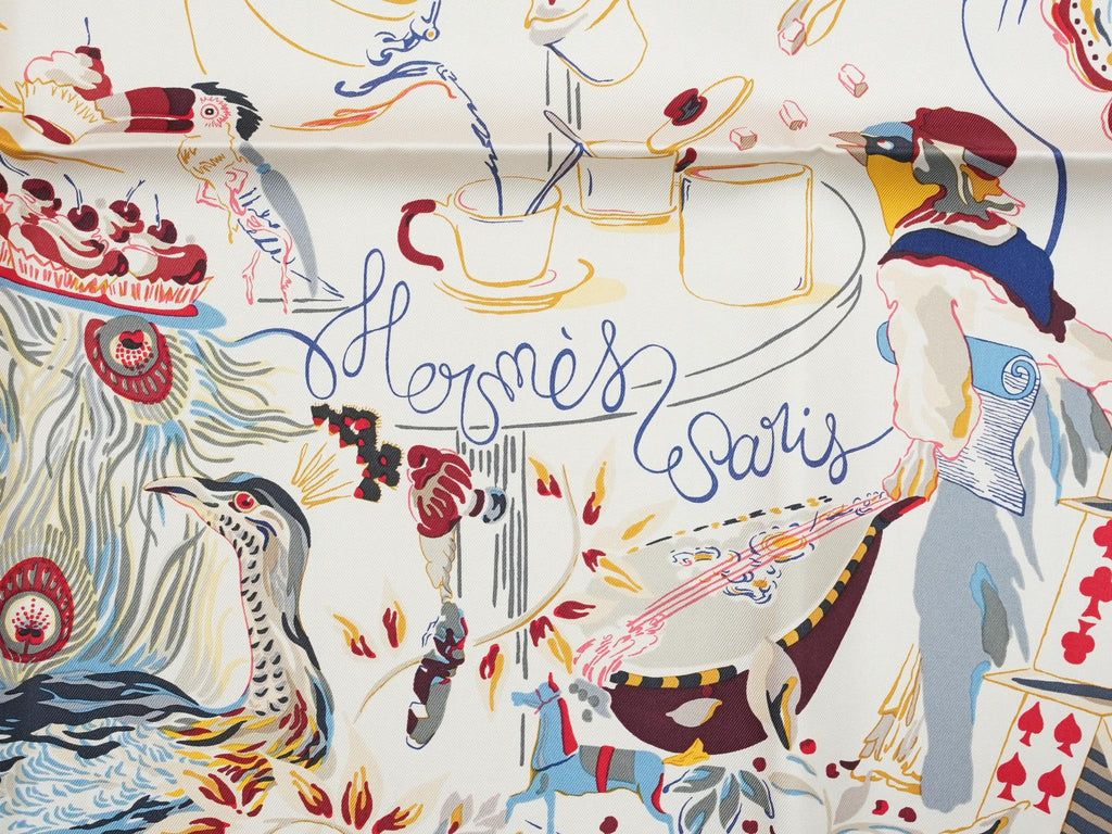 Hermes Scarf Emile et Une Nuit 90 cm silk cream beige Carre night animal 35"
