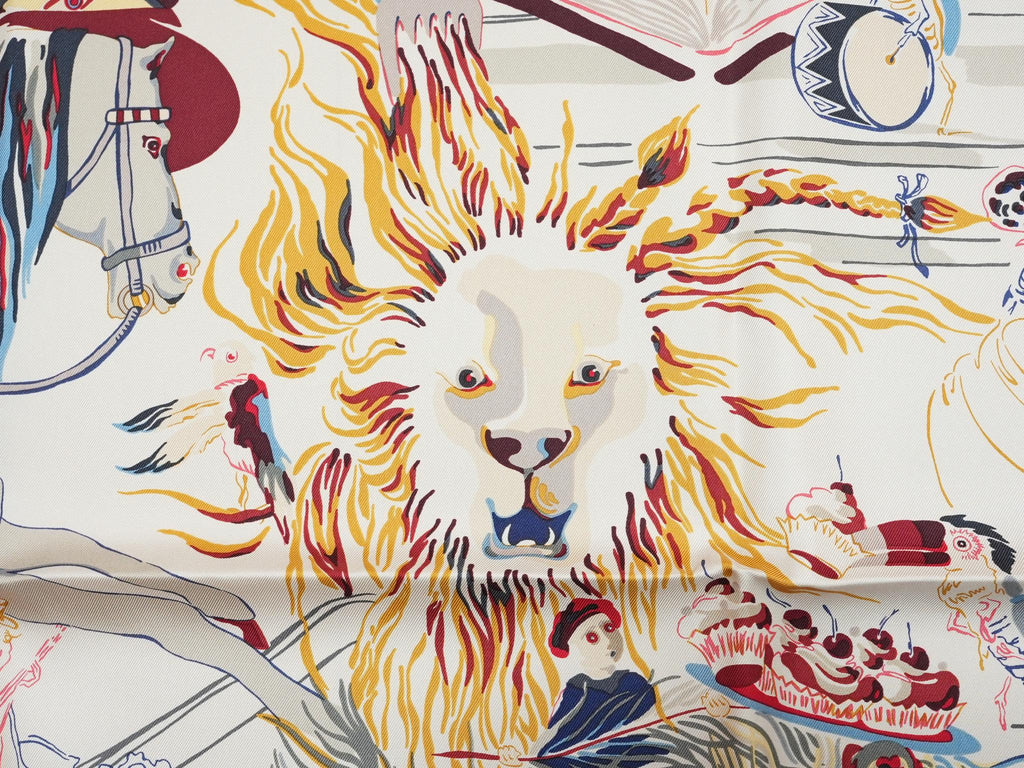 Hermes Scarf Emile et Une Nuit 90 cm silk cream beige Carre night animal 35"