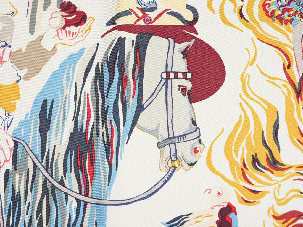 Hermes Scarf Emile et Une Nuit 90 cm silk cream beige Carre night animal 35"