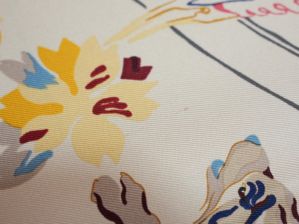 Hermes Scarf Emile et Une Nuit 90 cm silk cream beige Carre night animal 35"