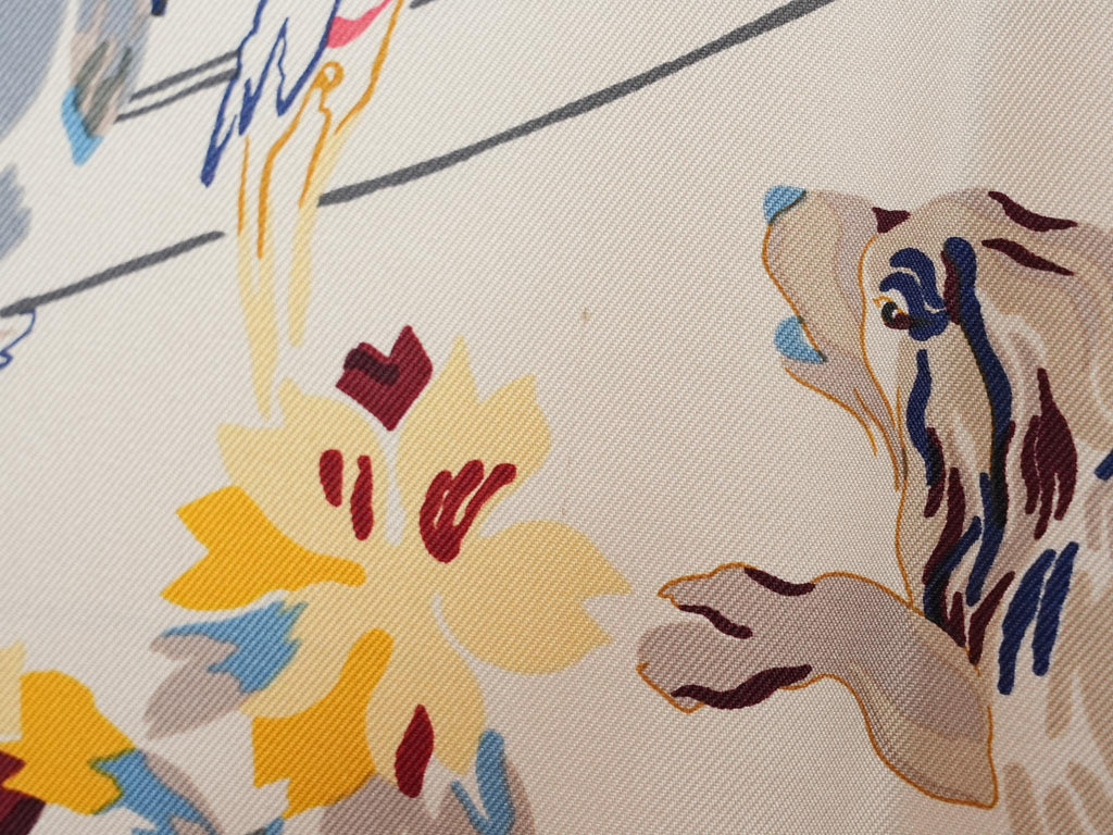 Hermes Scarf Emile et Une Nuit 90 cm silk cream beige Carre night animal 35"