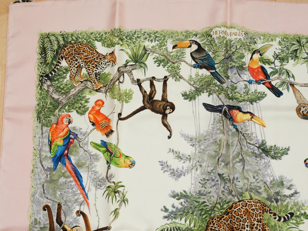 Hermes Scarf Equateur 90 cm silk pink Carre panther jaguar cheetah 35"