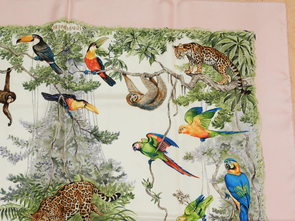 Hermes Scarf Equateur 90 cm silk pink Carre panther jaguar cheetah 35"