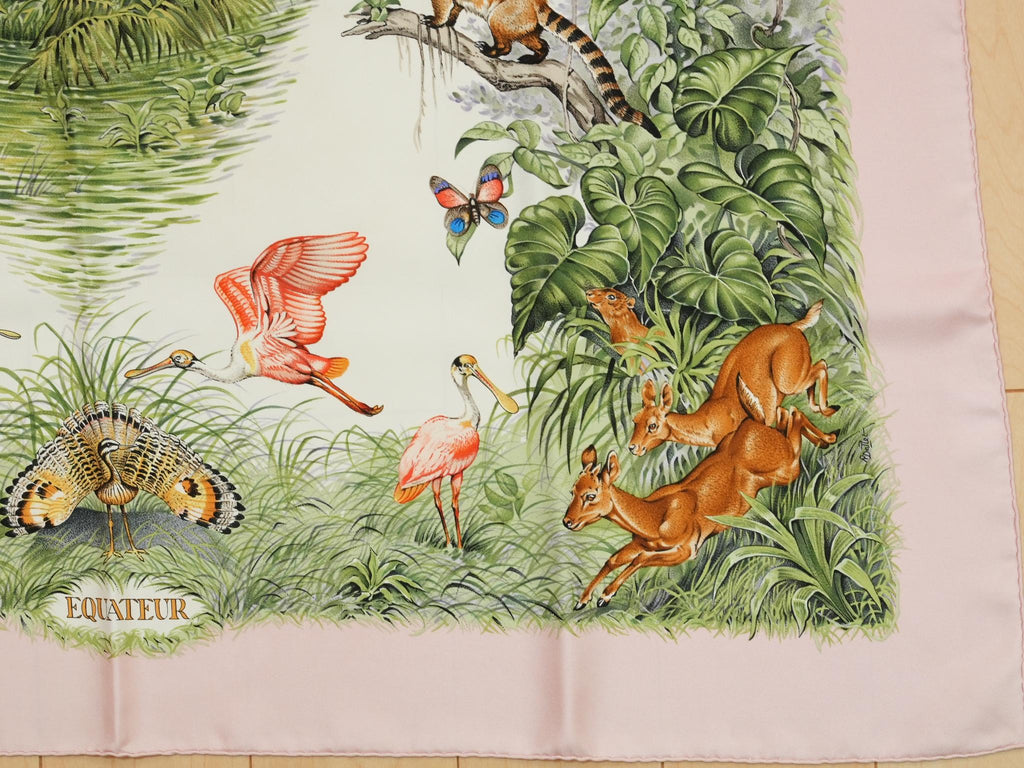 Hermes Scarf Equateur 90 cm silk pink Carre panther jaguar cheetah 35"