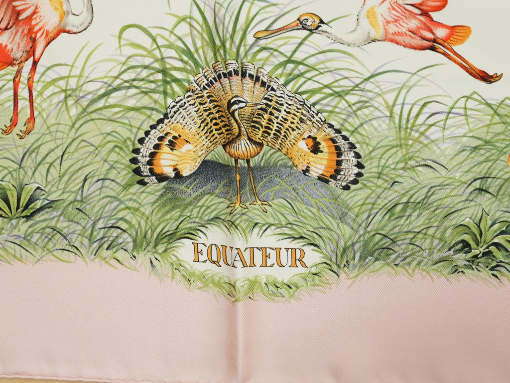 Hermes Scarf Equateur 90 cm silk pink Carre panther jaguar cheetah 35"
