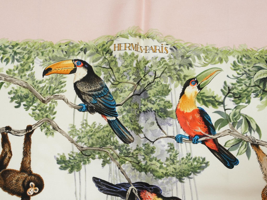 Hermes Scarf Equateur 90 cm silk pink Carre panther jaguar cheetah 35"