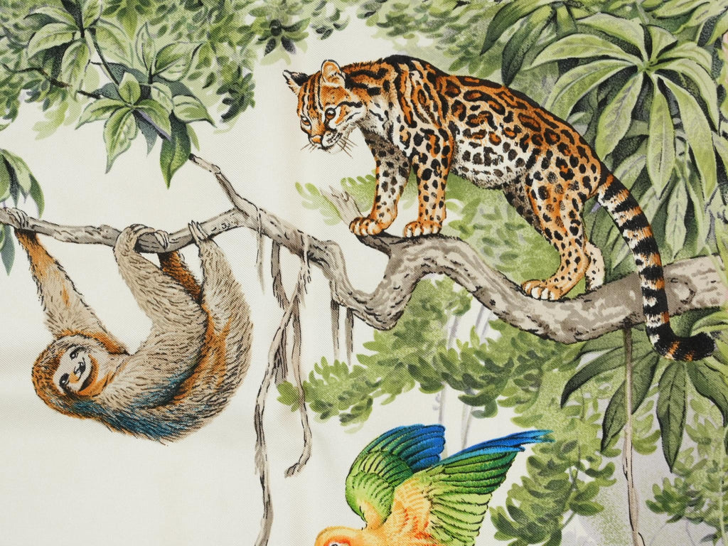 Hermes Scarf Equateur 90 cm silk pink Carre panther jaguar cheetah 35"