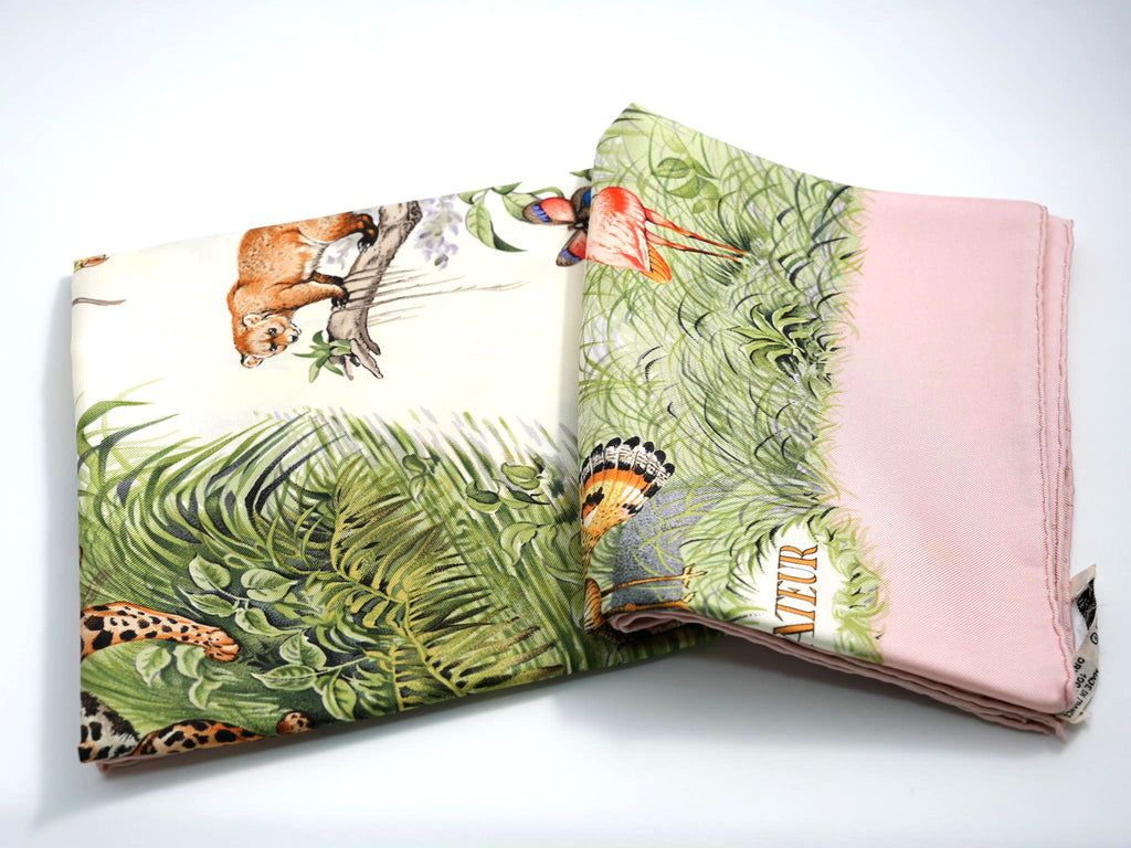 Hermes Scarf Equateur 90 cm silk pink Carre panther jaguar cheetah 35"