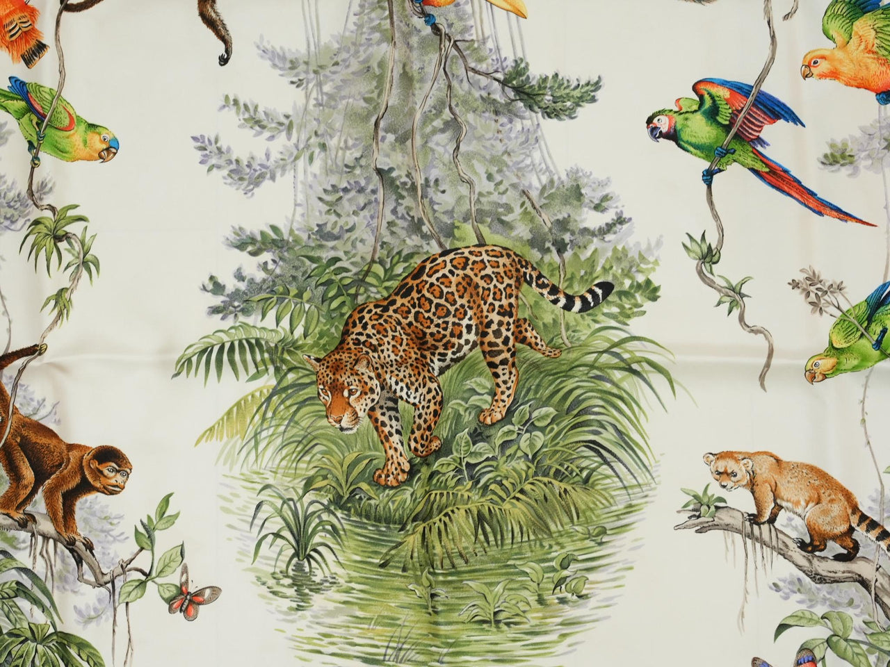 Hermes Scarf Equateur 90 cm silk pink Carre panther jaguar cheetah 35"
