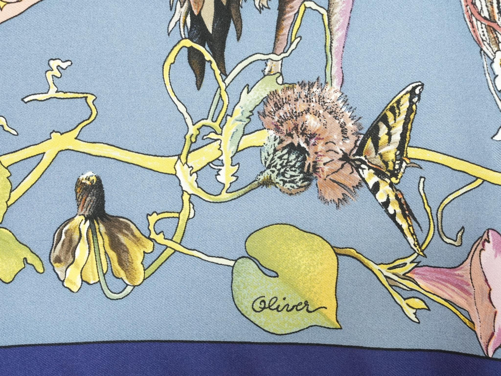 Hermes Scarf Faune Et Flore Du Texas Wildlife 90 cm by Kermit Oliver silk gray blue animal Carre 35" 09