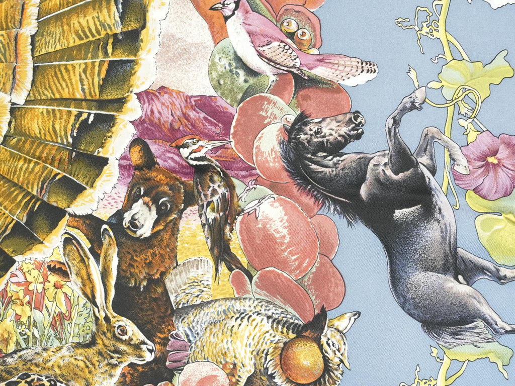 Hermes Scarf Faune Et Flore Du Texas Wildlife 90 cm by Kermit Oliver silk gray blue animal Carre 35" 09