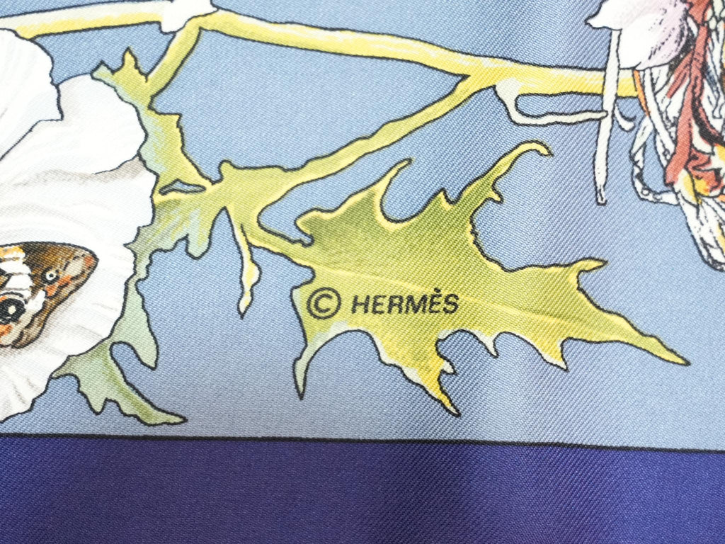 Hermes Scarf Faune Et Flore Du Texas Wildlife 90 cm by Kermit Oliver silk gray blue animal Carre 35" 09