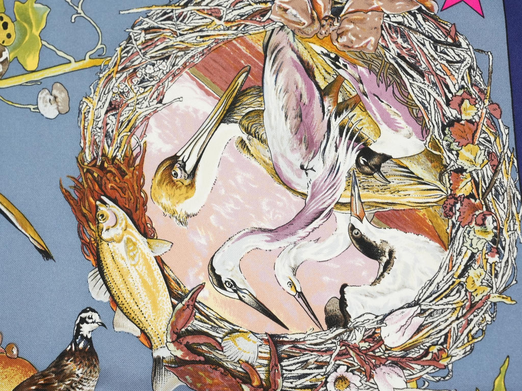 Hermes Scarf Faune Et Flore Du Texas Wildlife 90 cm by Kermit Oliver silk gray blue animal Carre 35" 09