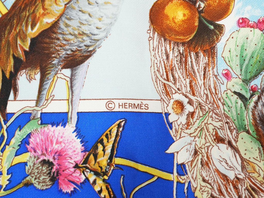 Hermes Scarf Faune Et Flore Du Texas Wildlife 90 cm by Kermit Oliver silk red blue animal Carre