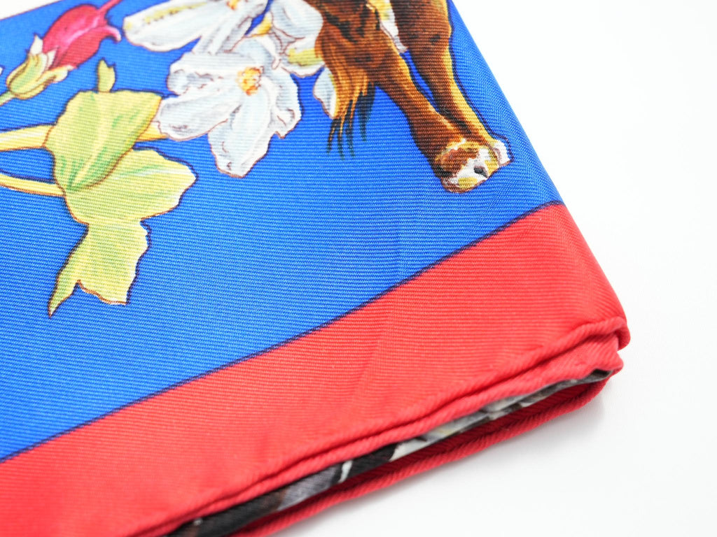 Hermes Scarf Faune Et Flore Du Texas Wildlife 90 cm by Kermit Oliver silk red blue animal Carre