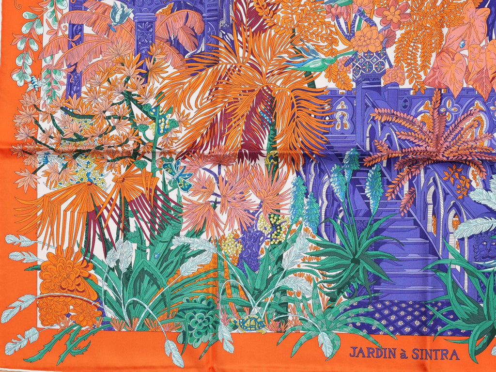 Hermes Scarf Jardin a Sintra 90 cm silk orange pink Carre flower garden 35"