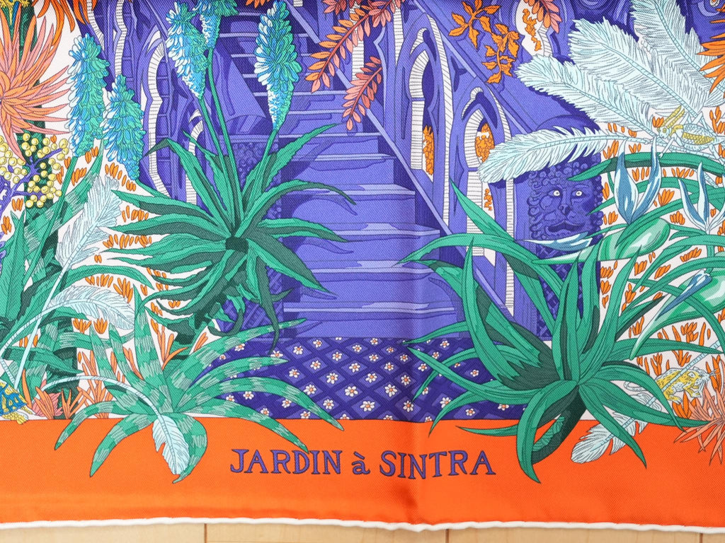 Hermes Scarf Jardin a Sintra 90 cm silk orange pink Carre flower garden 35"