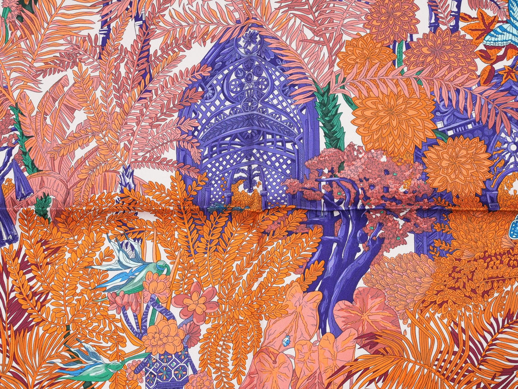 Hermes Scarf Jardin a Sintra 90 cm silk orange pink Carre flower garden 35"