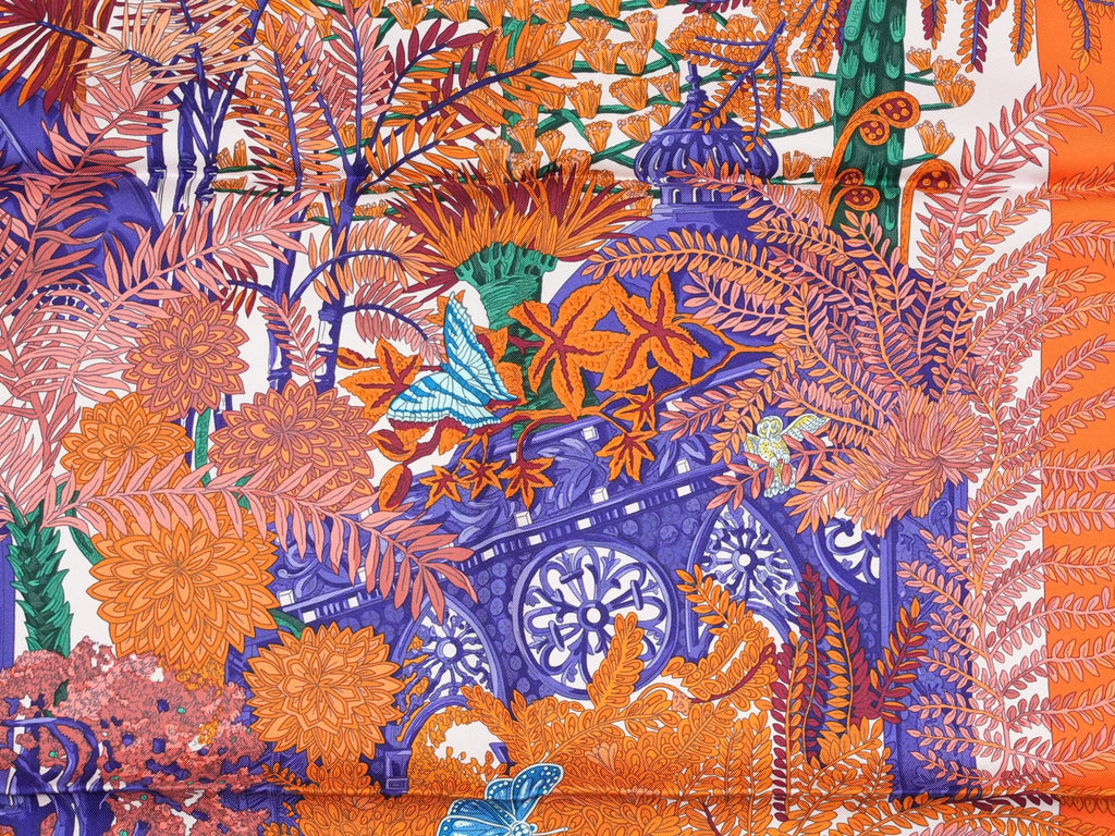 Hermes Scarf Jardin a Sintra 90 cm silk orange pink Carre flower garden 35"