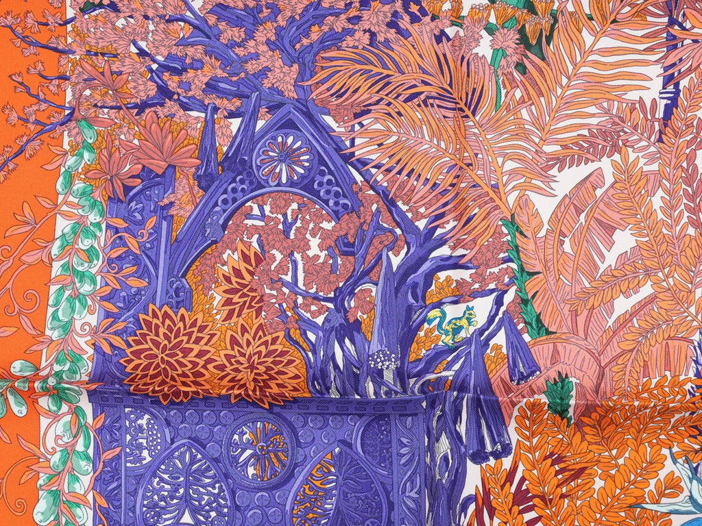 Hermes Scarf Jardin a Sintra 90 cm silk orange pink Carre flower garden 35"