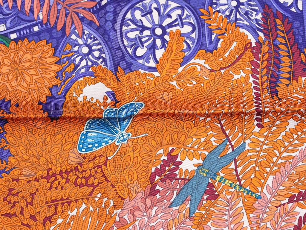 Hermes Scarf Jardin a Sintra 90 cm silk orange pink Carre flower garden 35"
