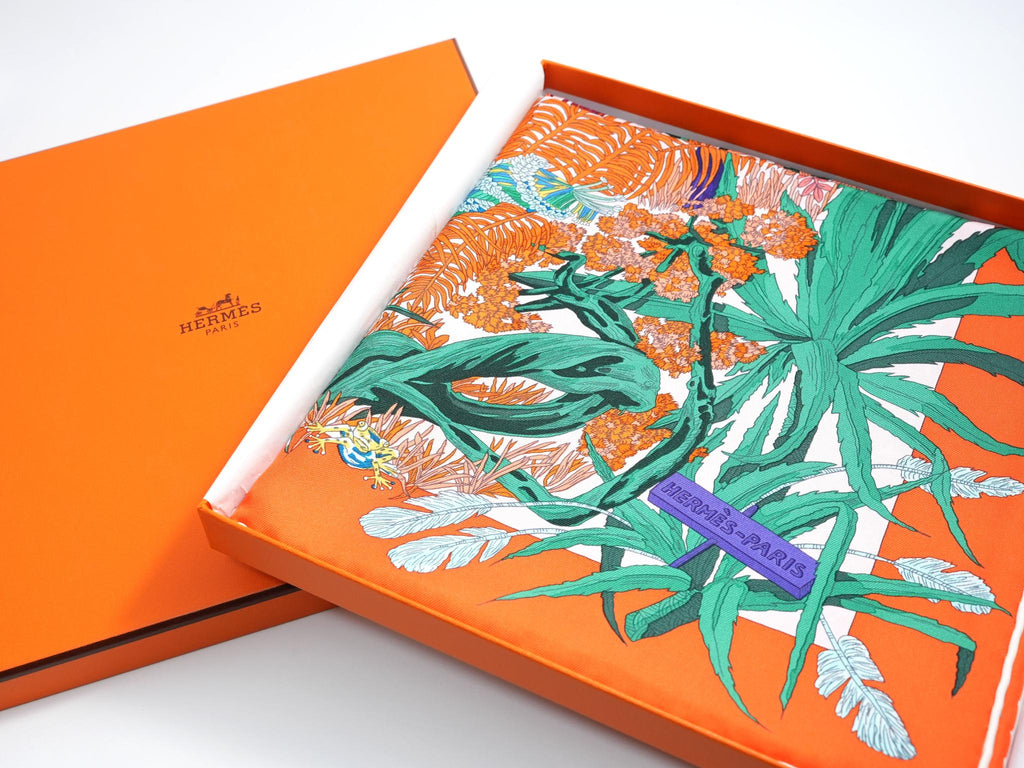 Hermes Scarf Jardin a Sintra 90 cm silk orange pink Carre flower garden 35"