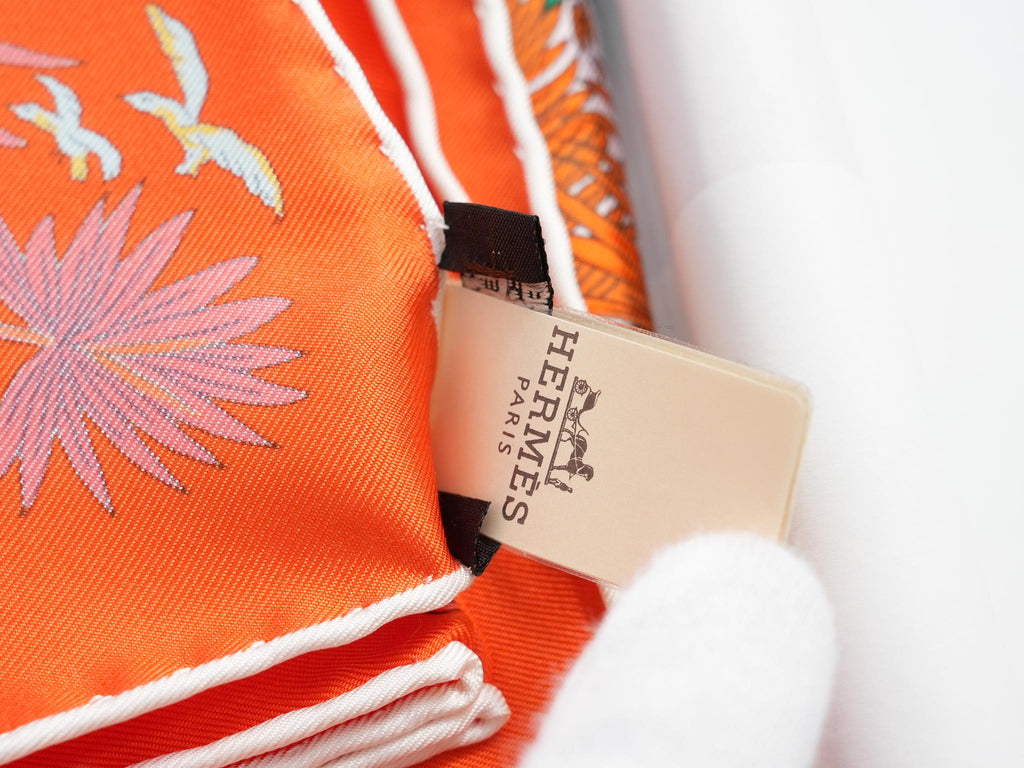 Hermes Scarf Jardin a Sintra 90 cm silk orange pink Carre flower garden 35"