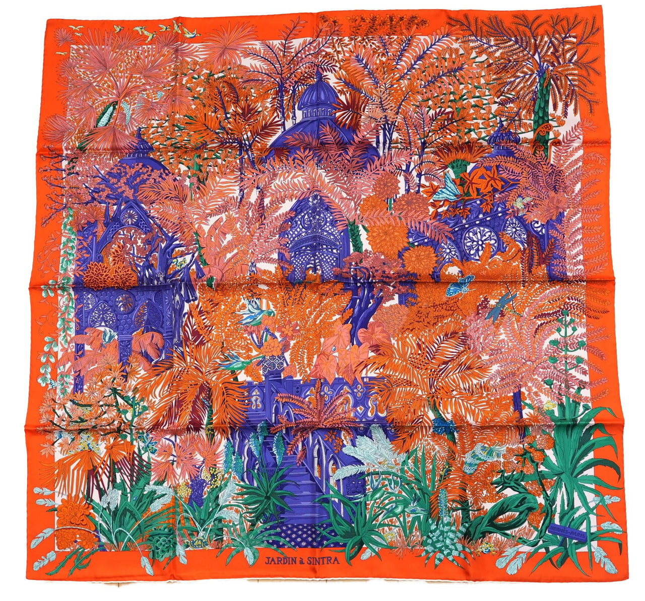 Hermes Scarf Jardin a Sintra 90 cm silk orange pink Carre flower garden 35"