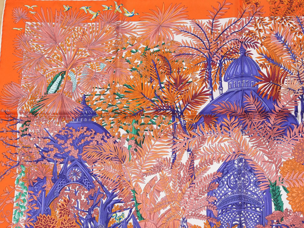 Hermes Scarf Jardin a Sintra 90 cm silk orange pink Carre flower garden 35"