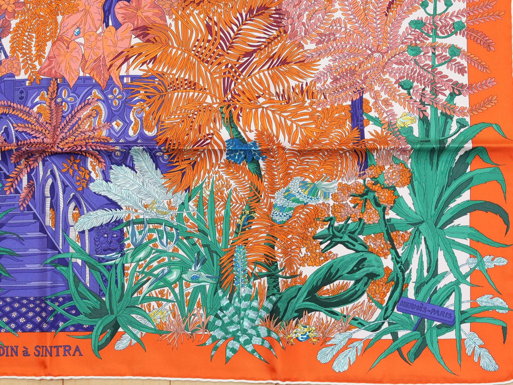 Hermes Scarf Jardin a Sintra 90 cm silk orange pink Carre flower garden 35"