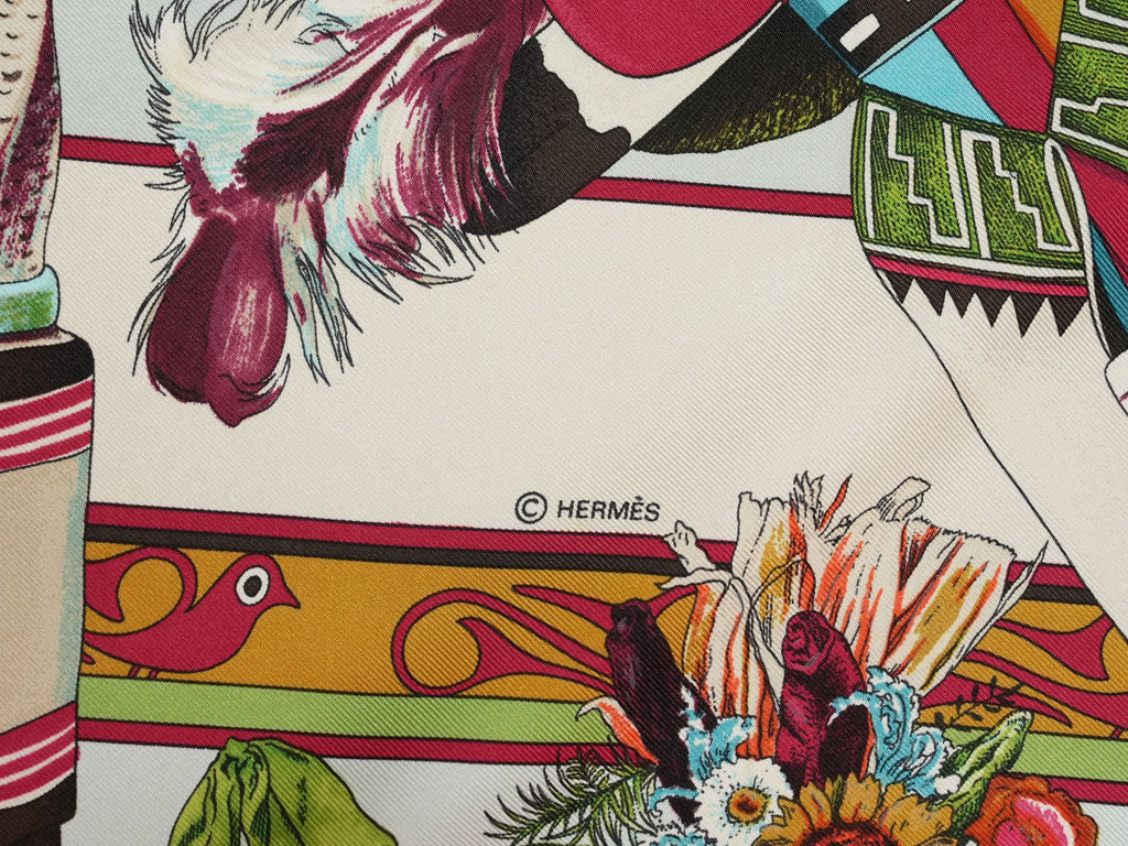 Hermes Scarf Kachina by Kermit Oliver 90 cm silk native light blue Carre 35" 0282