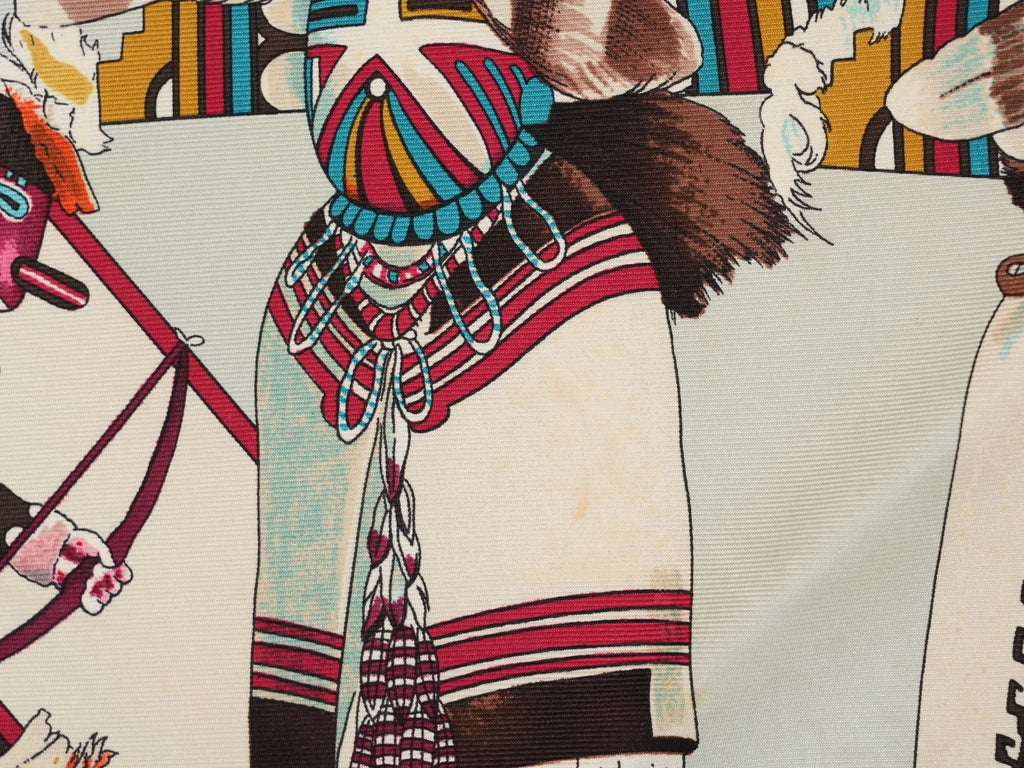 Hermes Scarf Kachina by Kermit Oliver 90 cm silk native light blue Carre 35" 0282