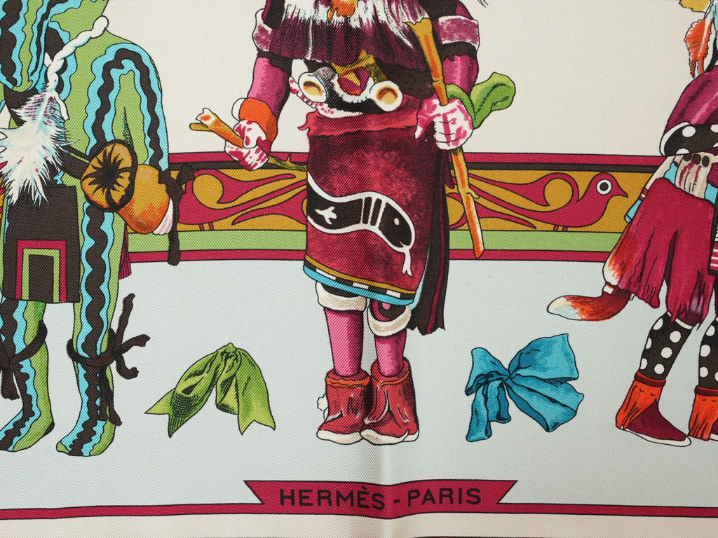 Hermes Scarf Kachina by Kermit Oliver 90 cm silk native light blue Carre 35" 0282