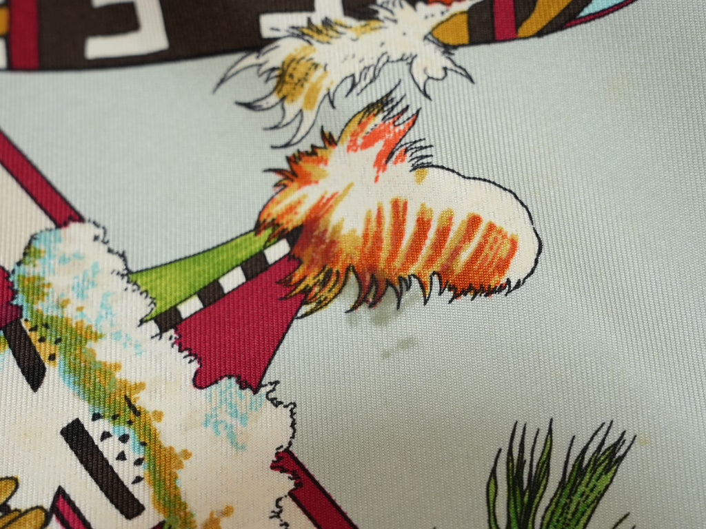 Hermes Scarf Kachina by Kermit Oliver 90 cm silk native light blue Carre 35" 0282