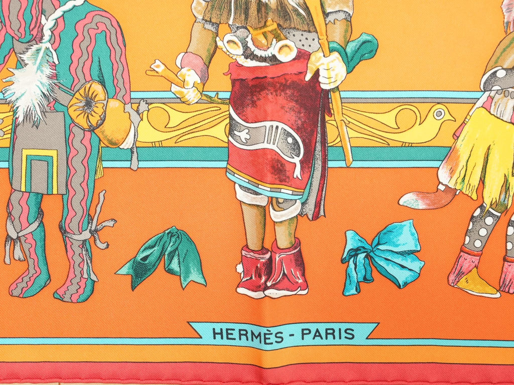 Hermes Scarf Kachina by Kermit Oliver 90 cm silk orange Carre 35" r054