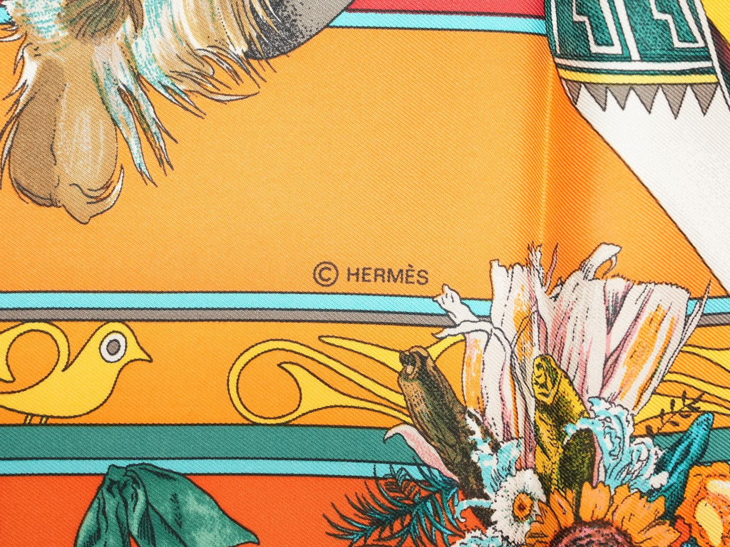 Hermes Scarf Kachina by Kermit Oliver 90 cm silk orange Carre 35" r054