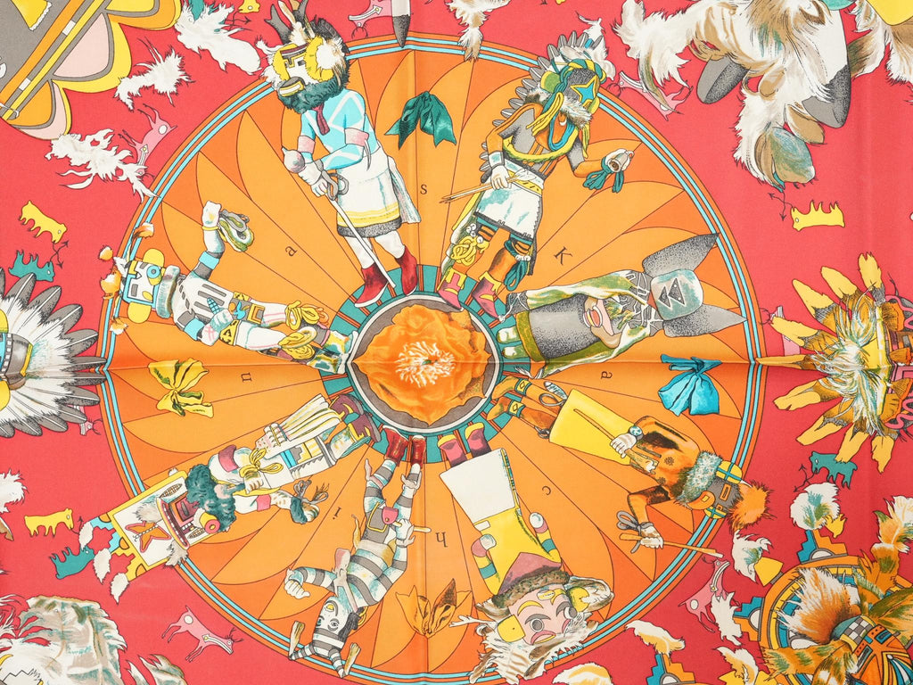 Hermes Scarf Kachina by Kermit Oliver 90 cm silk orange Carre 35" r054