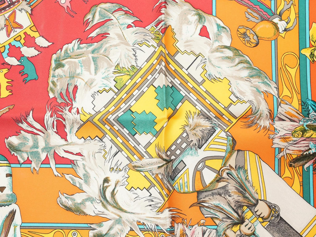 Hermes Scarf Kachina by Kermit Oliver 90 cm silk orange Carre 35" r054