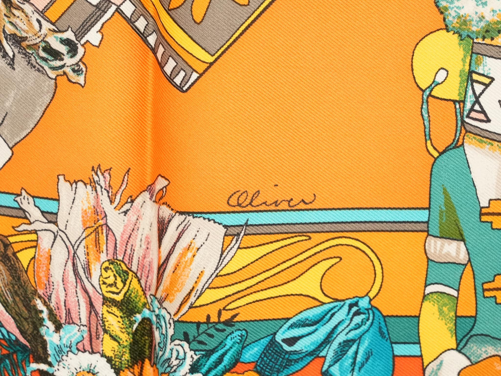 Hermes Scarf Kachina by Kermit Oliver 90 cm silk orange Carre 35" r054