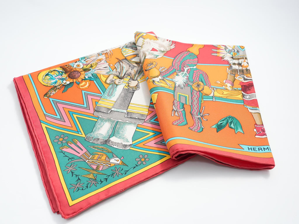 Hermes Scarf Kachina by Kermit Oliver 90 cm silk orange Carre 35" r054
