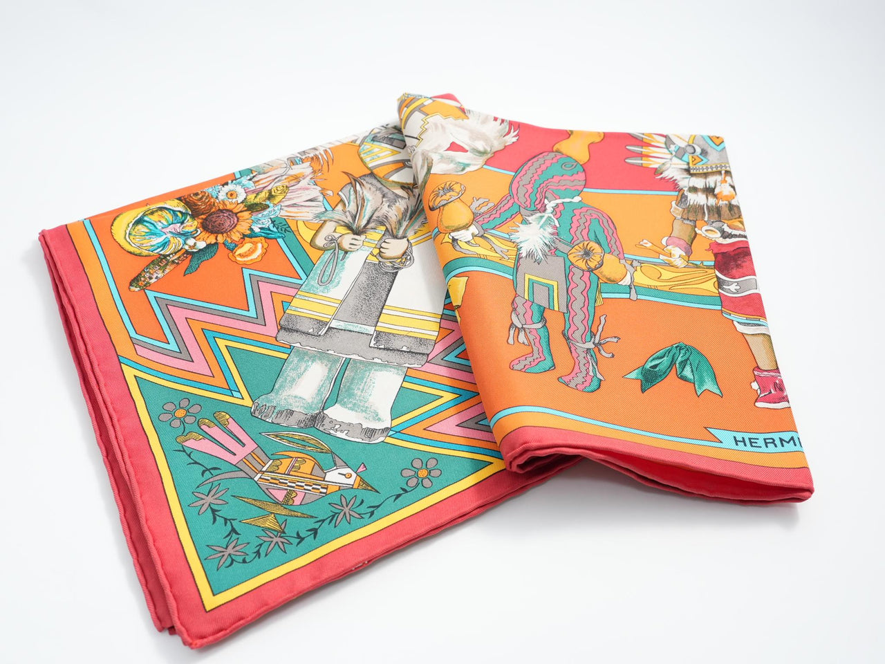 Hermes Scarf Kachina by Kermit Oliver 90 cm silk orange Carre 35" r054