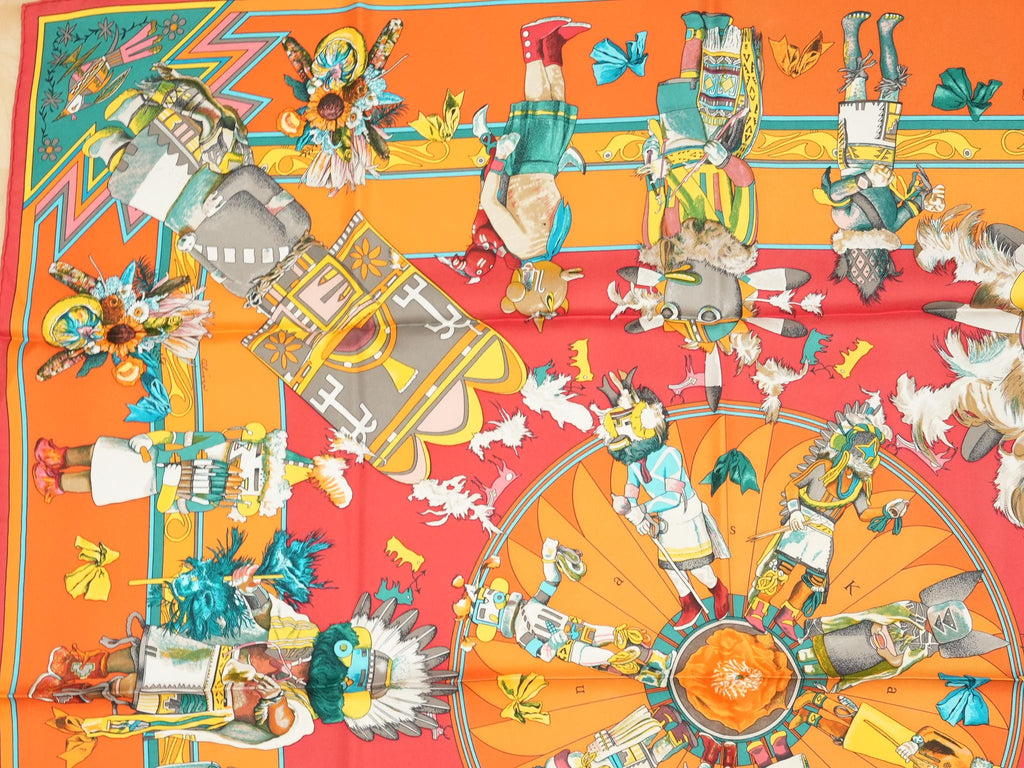 Hermes Scarf Kachina by Kermit Oliver 90 cm silk orange Carre 35" r054