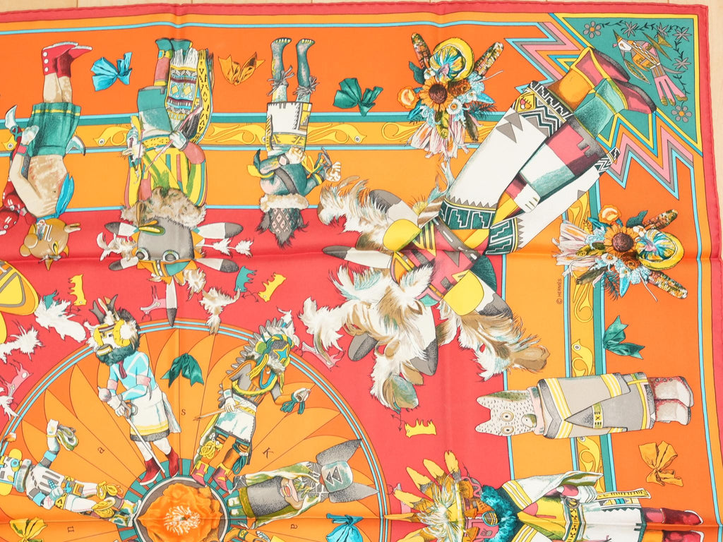 Hermes Scarf Kachina by Kermit Oliver 90 cm silk orange Carre 35" r054