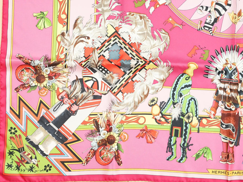 Hermes Scarf Kachina by Kermit Oliver 90 cm silk pink Carre 35" r06