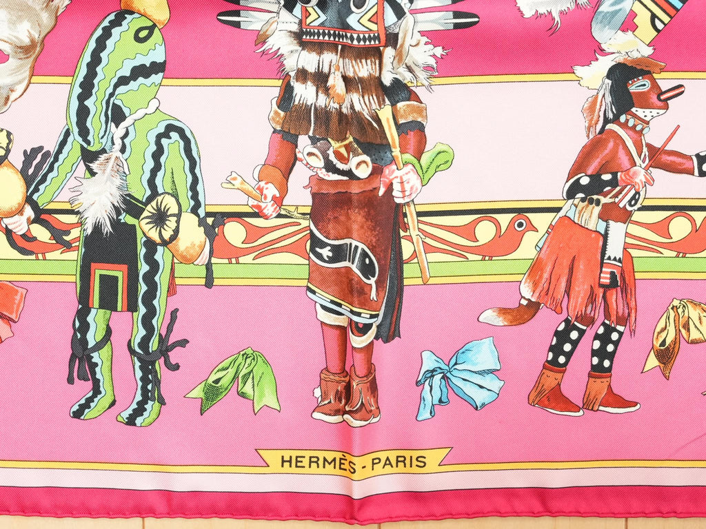 Hermes Scarf Kachina by Kermit Oliver 90 cm silk pink Carre 35" r06