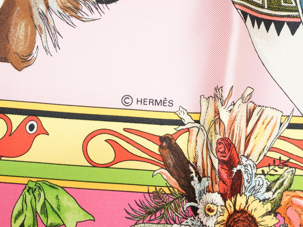 Hermes Scarf Kachina by Kermit Oliver 90 cm silk pink Carre 35" r06